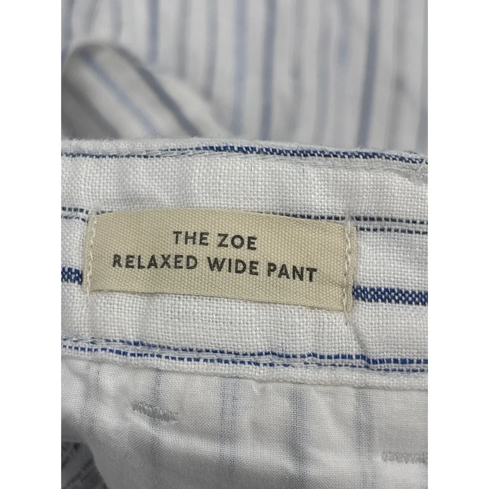 Madewell The Zoe Relaxed Wide Pant 100% Linen Striped White Blue size 6 NV159 - Picture 11 of 13